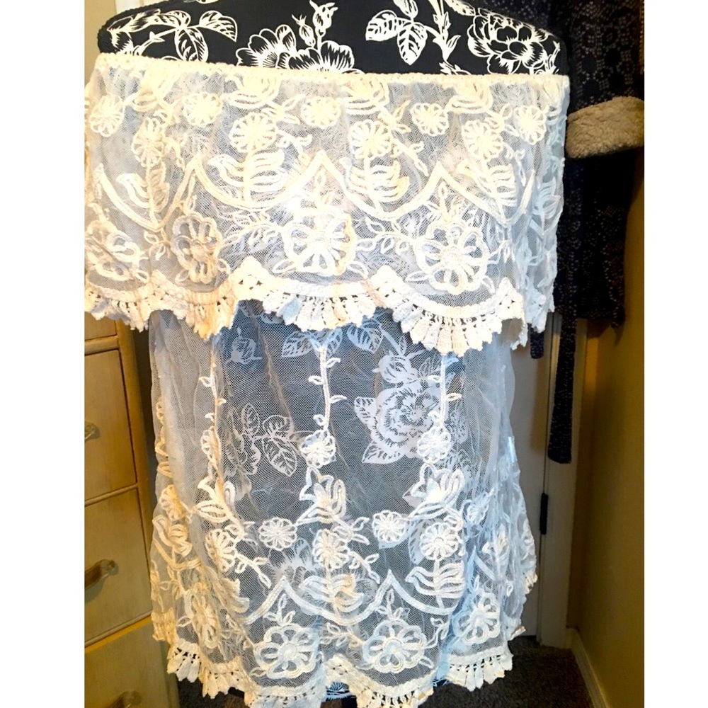 Sheer lace off the shoulder top
